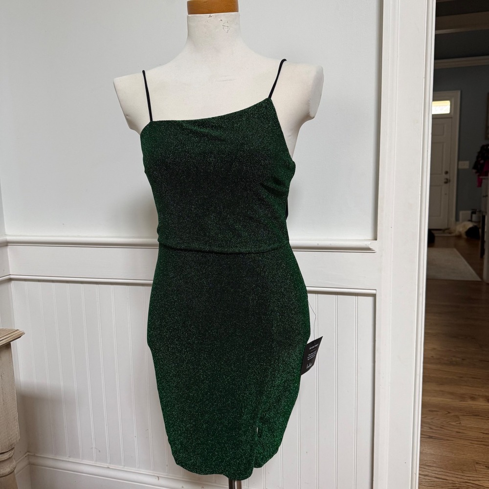 NWT Lulus Take Me Anywhere Emerald Green Sparkle Mini Dress Size Medium